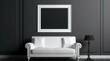 Blank empty frame poster mockup portfolio living room presentation furniture living room white photo