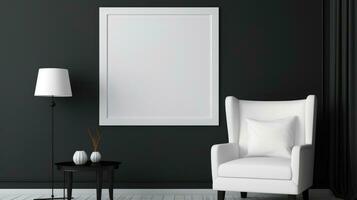 Blank empty frame poster mockup portfolio living room presentation furniture living room white photo