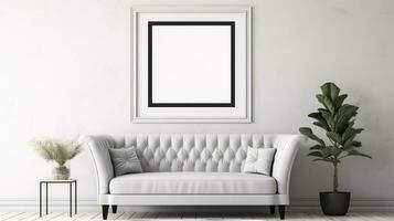 Blank empty frame poster mockup portfolio living room presentation furniture living room white photo