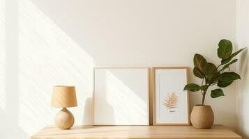 two Blank empty frame poster mockup portfolio living room presentation furniture living room photo