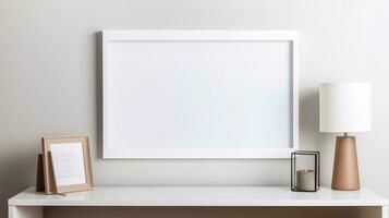 Blank empty frame poster mockup portfolio living room presentation furniture living room white photo