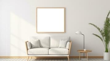 Blank empty frame poster mockup portfolio living room presentation furniture living room white photo