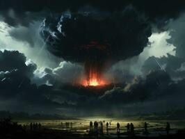 Vulcano explosion fire smoke landscape city mystic poster alien steampunk wallpaper fantastic photo