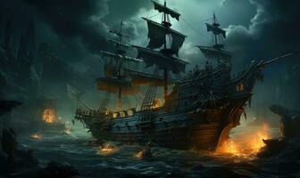 ship sea ocean old pirate landscape city mystic poster alien steampunk wallpaper fantastic photo