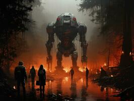 forest battle robot scythe landscape city mystic poster alien steampunk wallpaper fantastic photo