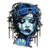 woman chains portrait tattoo sticker illustration Halloween scary creepy horror crazy devil photo