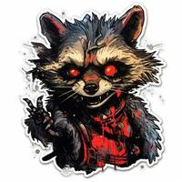 crazy raccoon blood tattoo sticker illustration Halloween scary creepy horror crazy devil photo