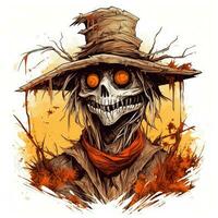 scarecrow skull face tattoo sticker illustration Halloween scary creepy horror crazy devil photo
