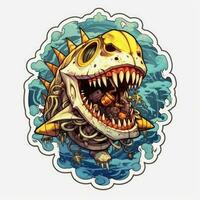 shark zombie tattoo sticker illustration Halloween scary creepy horror crazy devil photo