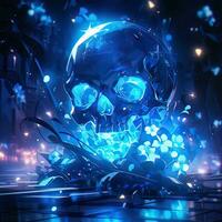 crystal skull anime futuristic illustration mystical fantasy art glowing digital photo