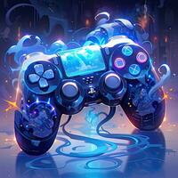 console dualshock gamepad anime futuristic illustration mystical fantasy art glowing digital photo