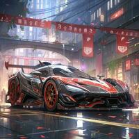 hyper car auto anime futuristic illustration mystical fantasy art glowing digital photo