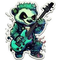 panda bass guitar tattoo sticker illustration Halloween scary creepy horror crazy devil photo