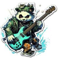 panda bass guitar tattoo sticker illustration Halloween scary creepy horror crazy devil photo