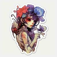 fairy girl demon flowers tattoo sticker illustration Halloween scary creepy horror crazy devil photo