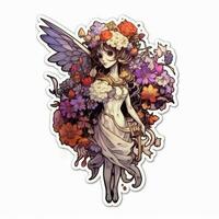 fairy girl demon flowers tattoo sticker illustration Halloween scary creepy horror crazy devil photo