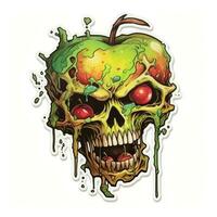 apple skull head tattoo sticker illustration Halloween scary creepy horror crazy devil photo