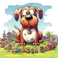 gigante perro bosquejo caricatura carrera garabatear ilustración vector mano dibujado loco mascota clipart foto