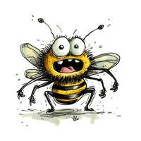 loco abeja bosquejo caricatura carrera garabatear ilustración vector mano dibujado mascota clipart foto