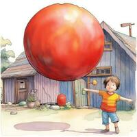 niño con gigante globo bosquejo caricatura carrera garabatear ilustración vector mano dibujado clipart foto