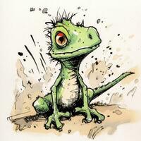 loco lagartija bosquejo caricatura carrera garabatear ilustración vector mano dibujado mascota clipart foto