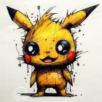 loco Pikachu bosquejo caricatura carrera garabatear ilustración vector mano dibujado mascota clipart foto