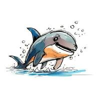 delfín bosquejo caricatura carrera garabatear ilustración vector mano dibujado loco mascota clipart foto