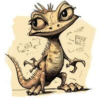 crazy lizard sketch caricature stroke doodle illustration vector hand drawn mascot clipart photo
