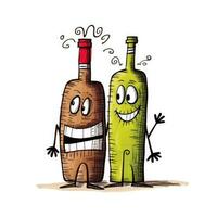 vino botellas bosquejo caricatura carrera garabatear ilustración vector mano dibujado mascota clipart foto