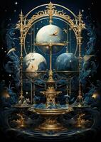 scales universe cosmos dreamy fantasy mystery tarot illustration art tattoo poster card night photo