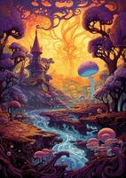 moon landscape dreamy fantasy mystery tarot illustration art tattoo poster card night photo