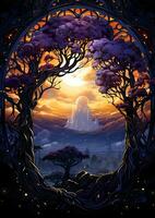 moon landscape dreamy fantasy mystery tarot illustration art tattoo poster card night photo