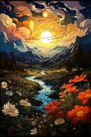 moon landscape dreamy fantasy mystery tarot illustration art tattoo poster card night photo