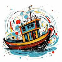 boat ship playful illustration sketch collage expressive artwork clipart painting photo