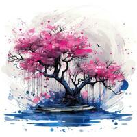 sakura árbol Cereza juguetón ilustración bosquejo collage expresivo obra de arte clipart pintura foto