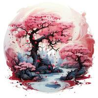 Sakura tree cherry playful illustration sketch collage expressive artwork clipart painting photo