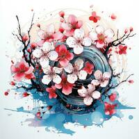 Sakura tree cherry playful illustration sketch collage expressive artwork clipart painting photo