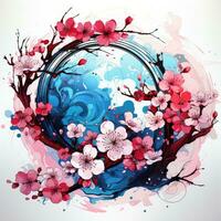 Sakura tree cherry playful illustration sketch collage expressive artwork clipart painting photo