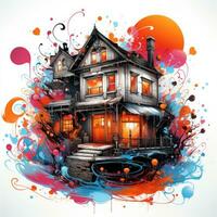 house building castle villa playful illustration sketch collage expressive artwork clipart painting photo