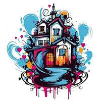 house building castle villa playful illustration sketch collage expressive artwork clipart painting photo