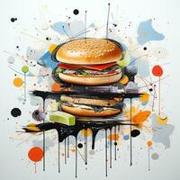 grande hamburguesa comida resumen caricatura surrealista juguetón pintura ilustración tatuaje geometría moderno foto