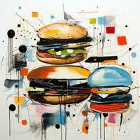 big burger food abstract caricature surreal playful painting illustration tattoo geometry modern photo