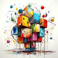 Rubik Cube abstract caricature surreal playful painting illustration tattoo geometry modern photo