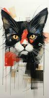 cat portrait silhouette Abstract modern art painting collage canvas expression illustration artwork photo