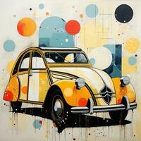 retro car abstract caricature surreal playful painting illustration tattoo geometry painting modern photo