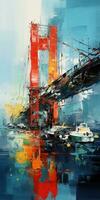 Brooklyn Bridge Abstract modern art painting collage canvas expression illustration artwork photo