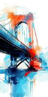 Brooklyn Bridge Abstract modern art painting collage canvas expression illustration artwork photo