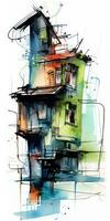 house building tower Abstract modern art painting collage canvas expression illustration artwork photo