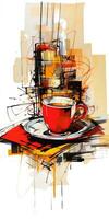 tea coffee cup Abstract modern art painting collage canvas expression illustration artwork photo