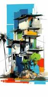 house building tower Abstract modern art painting collage canvas expression illustration artwork photo